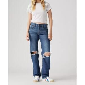 Levi's Low Pro Straight Mid Rise Busted Knees Jeans Blue 28 / 6